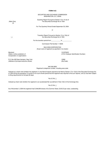 Thumbnail Balchem 10-Q Quarterly Report FY 