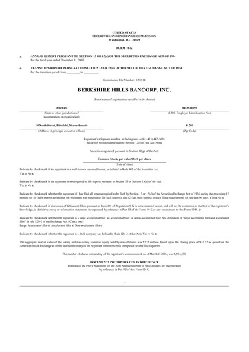 Thumbnail Berkshire Hills Bancorp 10-K Annual Report 