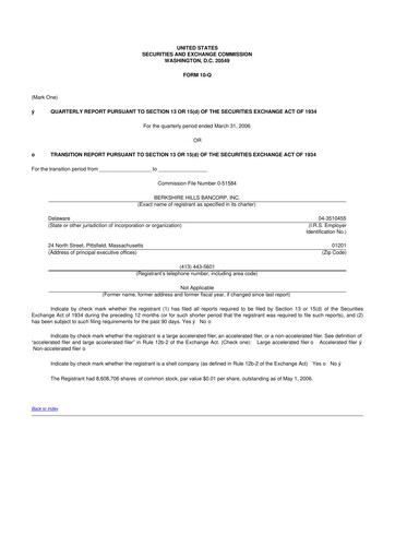 Thumbnail Berkshire Hills Bancorp 10-Q Quarterly Report FY 