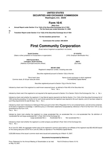 Thumbnail First Community Corporation 10-K Annual Report 