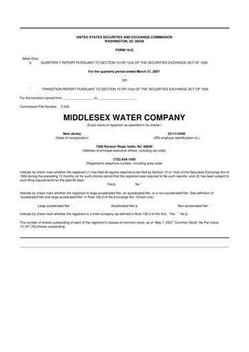 Thumbnail Middlesex Water Company
 10-Q Quarterly Report FY 