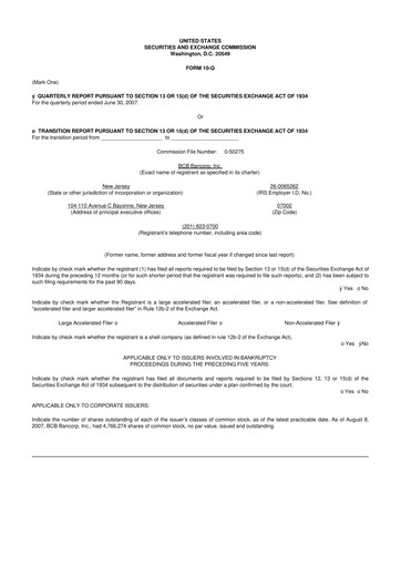 Miniature BCB Bancorp 10-Q Rapport trimestriel  