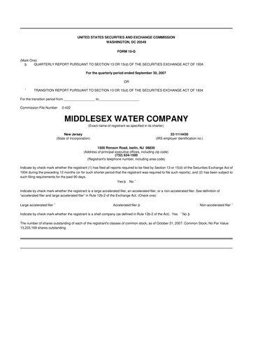 Thumbnail Middlesex Water Company
 10-Q Quarterly Report FY 