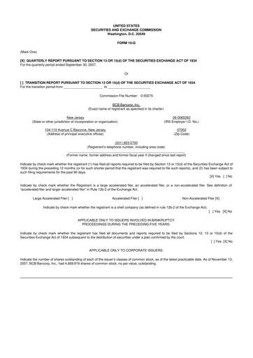 Miniature BCB Bancorp 10-Q Rapport trimestriel  