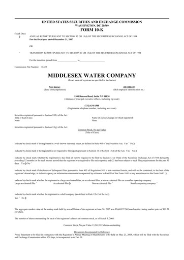 Vorschaubild Middlesex Water Company
 10-K Jahresbericht 