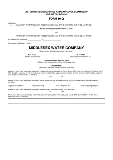 Thumbnail Middlesex Water Company
 10-Q Quarterly Report FY 