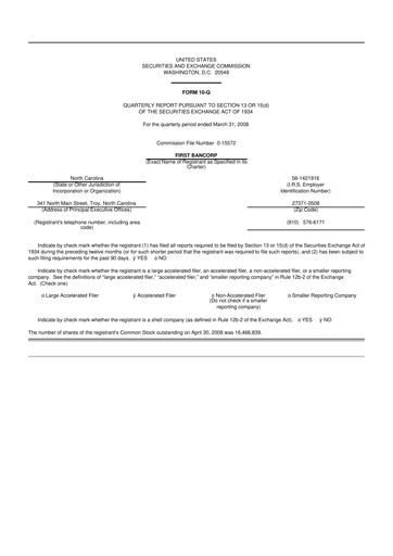 Thumbnail First Bancorp
 10-Q Quarterly Report FY 