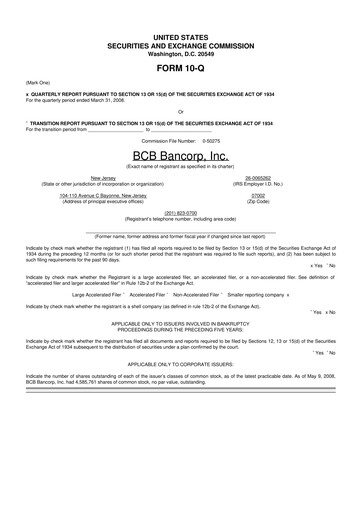 Miniature BCB Bancorp 10-Q Rapport trimestriel  