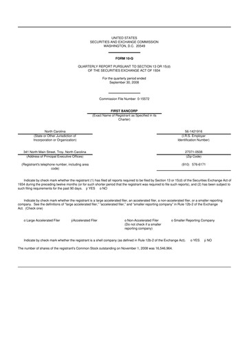 Thumbnail First Bancorp
 10-Q Quarterly Report FY 