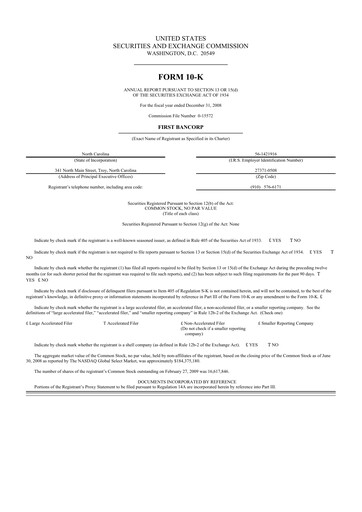 Thumbnail First Bancorp
 10-K Annual Report 