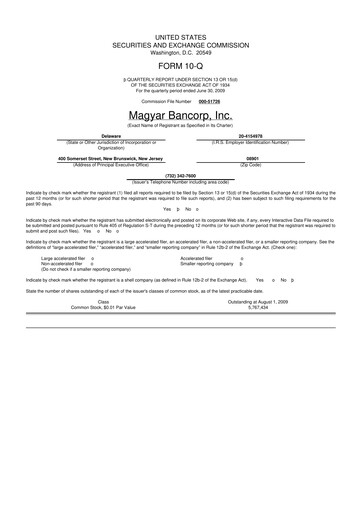 Miniature Magyar Bancorp 10-Q Rapport trimestriel  