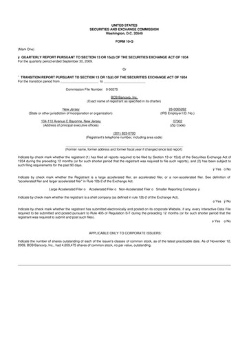 Miniature BCB Bancorp 10-Q Rapport trimestriel  