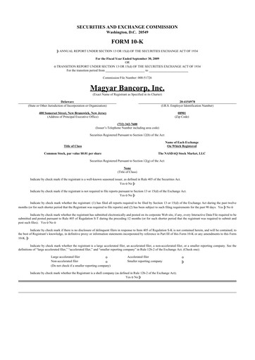 Thumbnail Magyar Bancorp 10-K Annual Report 