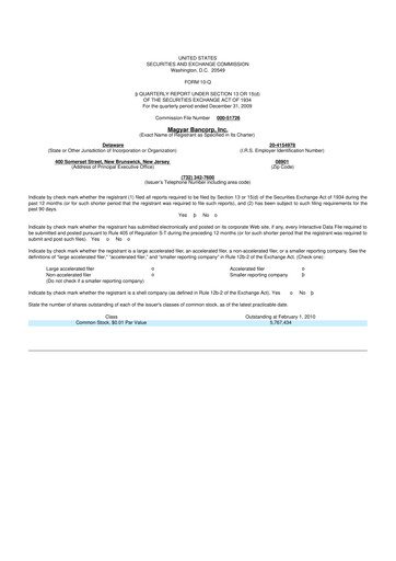 Miniature Magyar Bancorp 10-Q Rapport trimestriel  