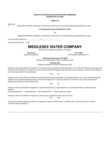 Thumbnail Middlesex Water Company
 10-Q Quarterly Report FY 