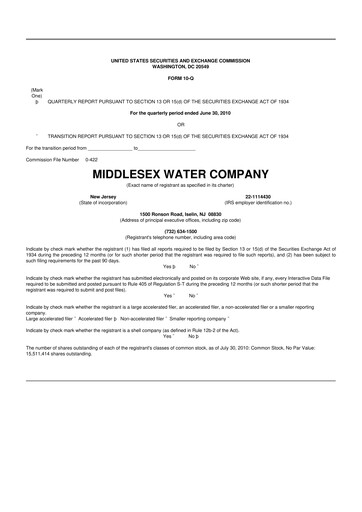Thumbnail Middlesex Water Company
 10-Q Quarterly Report FY 