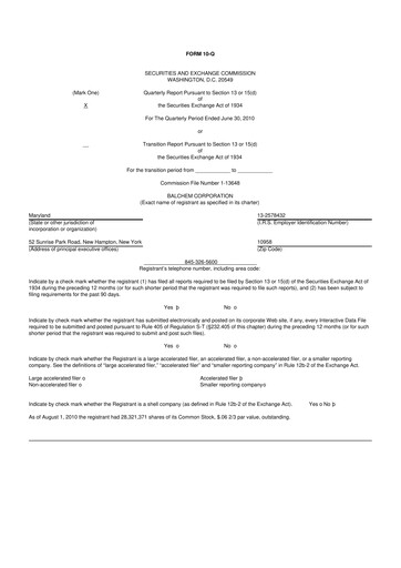 Thumbnail Balchem 10-Q Quarterly Report FY 