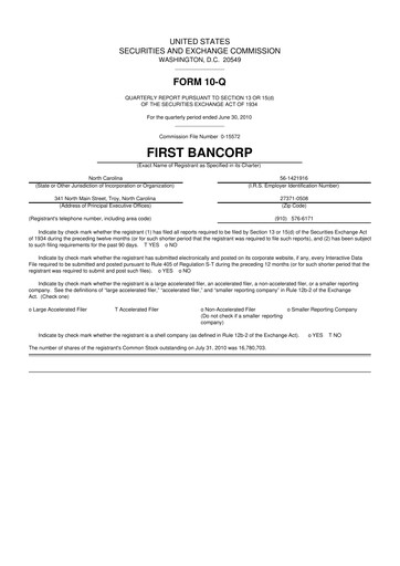 Thumbnail First Bancorp
 10-Q Quarterly Report FY 