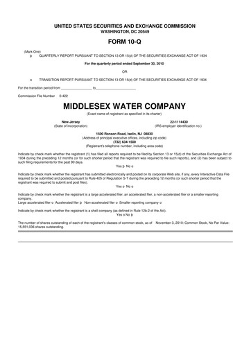 Thumbnail Middlesex Water Company
 10-Q Quarterly Report FY 