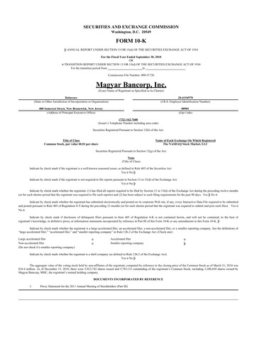 Thumbnail Magyar Bancorp 10-K Annual Report 