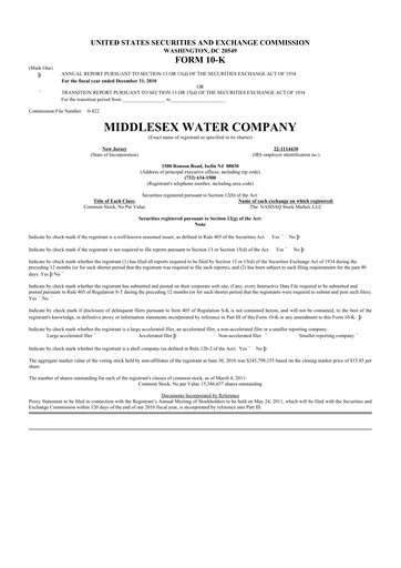 Vorschaubild Middlesex Water Company
 10-K Jahresbericht 