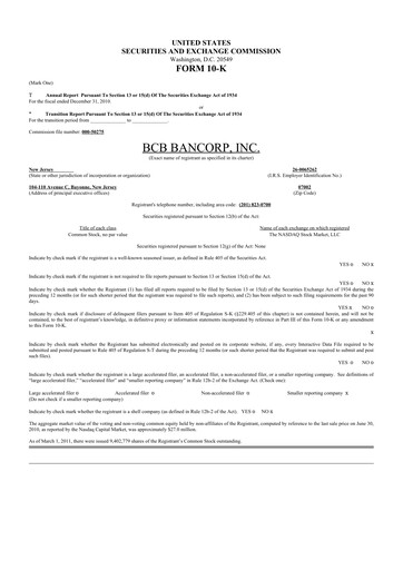 Thumbnail BCB Bancorp 10-K Annual Report 