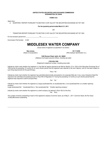 Thumbnail Middlesex Water Company
 10-Q Quarterly Report FY 