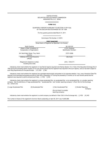 Thumbnail First Bancorp
 10-Q Quarterly Report FY 