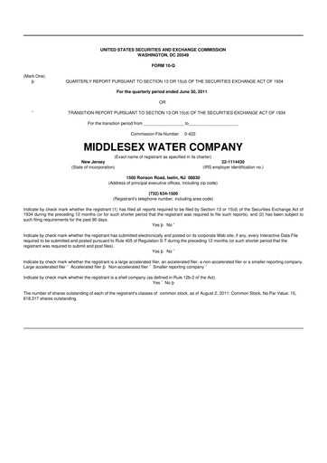 Thumbnail Middlesex Water Company
 10-Q Quarterly Report FY2011 