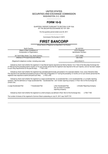 Thumbnail First Bancorp
 10-Q Quarterly Report FY 