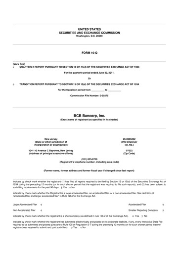 Miniature BCB Bancorp 10-Q Rapport trimestriel 2011 