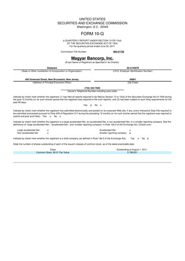 Miniature Magyar Bancorp 10-Q Rapport trimestriel  