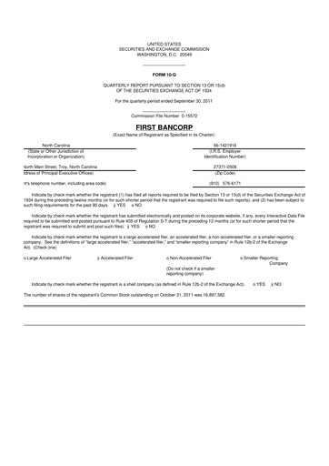 Thumbnail First Bancorp
 10-Q Quarterly Report FY2011 
