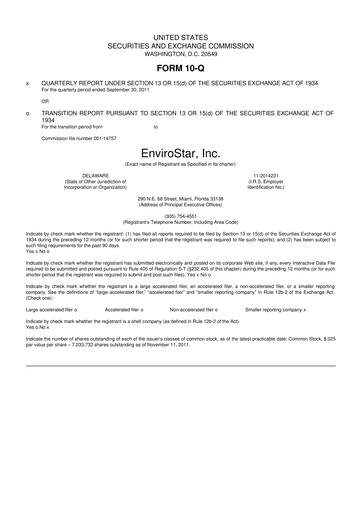 Miniature EVI Industries 10-Q Rapport trimestriel 2011 