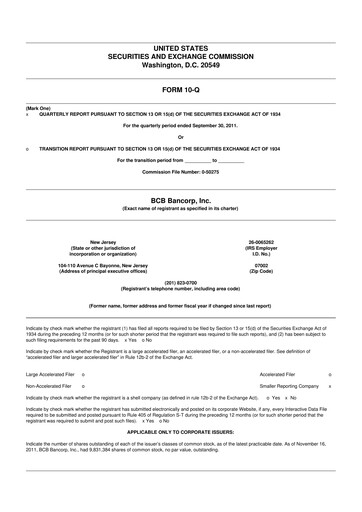Miniature BCB Bancorp 10-Q Rapport trimestriel 2011 