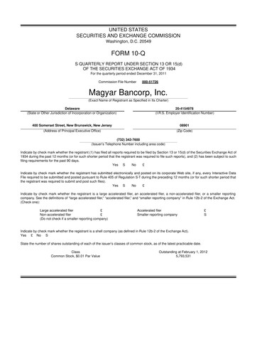Miniature Magyar Bancorp 10-Q Rapport trimestriel 2012 