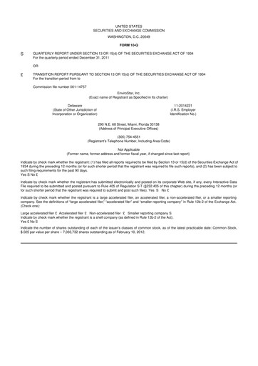 Miniature EVI Industries 10-Q Rapport trimestriel 2012 