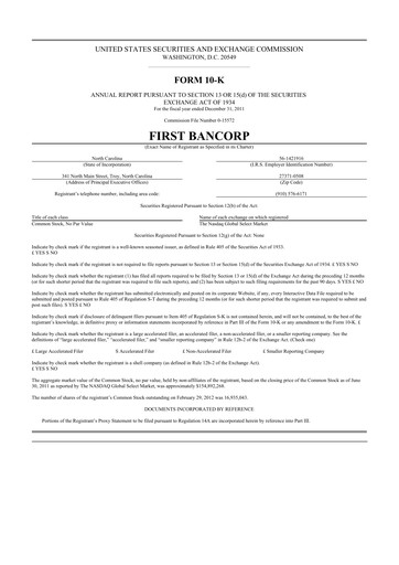 Thumbnail First Bancorp
 10-K Annual Report 2011