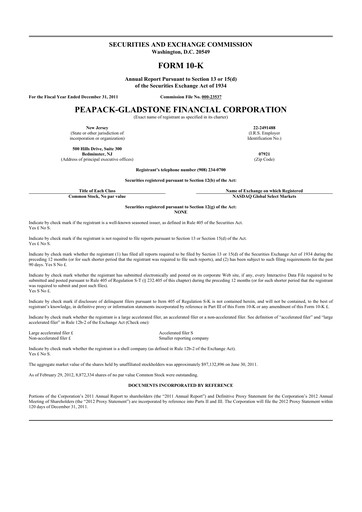 Miniature Peapack-Gladstone Financial 10-K Rapport annuel 2011