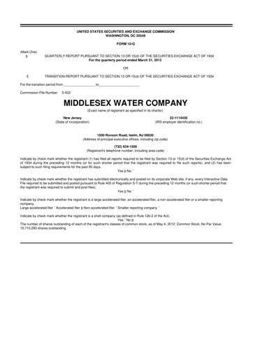 Thumbnail Middlesex Water Company
 10-Q Quarterly Report FY2012 