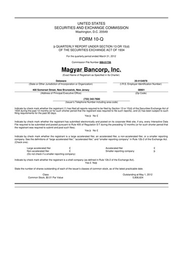 Miniature Magyar Bancorp 10-Q Rapport trimestriel 2012 