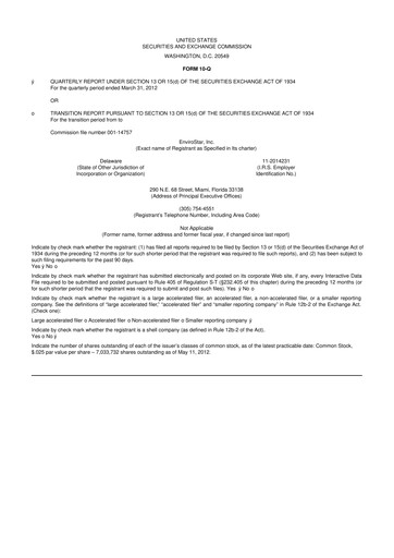 Miniature EVI Industries 10-Q Rapport trimestriel 2012 