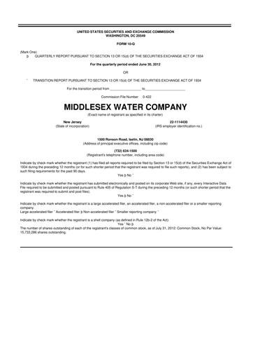 Thumbnail Middlesex Water Company
 10-Q Quarterly Report FY2012 