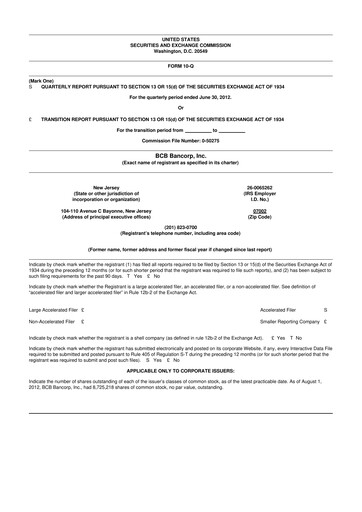 Miniature BCB Bancorp 10-Q Rapport trimestriel 2012 