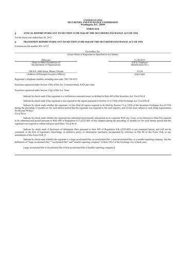 Miniature EVI Industries 10-K Rapport annuel 2012