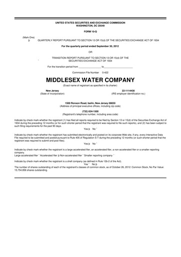 Thumbnail Middlesex Water Company
 10-Q Quarterly Report FY2012 
