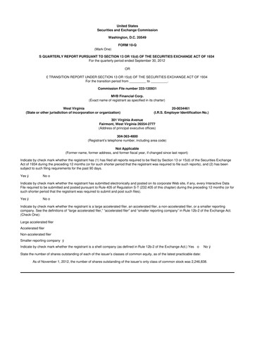 Thumbnail MVB Financial 10-Q Quarterly Report FY2012 