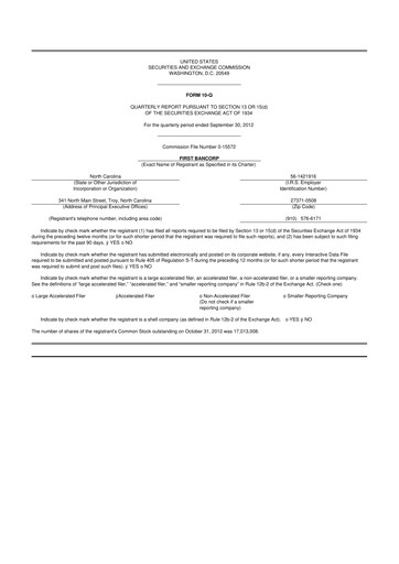 Thumbnail First Bancorp
 10-Q Quarterly Report FY2012 