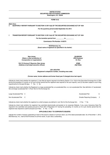 Miniature BCB Bancorp 10-Q Rapport trimestriel 2012 