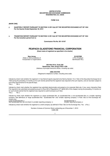 Thumbnail Peapack-Gladstone Financial 10-Q Quarterly Report FY2012 